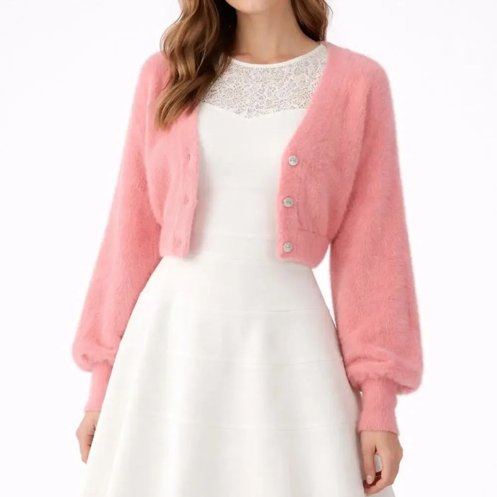 Pretty Garbage Pink Fuzzy Copped Cardigan - Picture 2 of 2